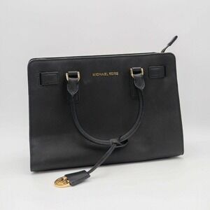 Michael Kors Dillon medium genuine Saffiano leather black handbag gold hardware‌